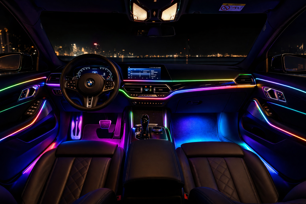 10-Piece Acrylic RGB Car Ambient Light Kit – App Control, Music Sync, Dashboard, Doors & Footwell LED Interior Lights