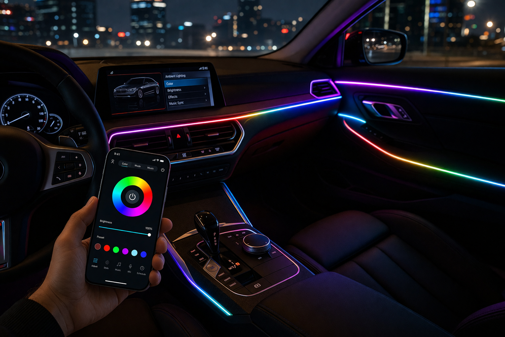 6-Piece Acrylic RGB Car Ambient Light – App Control, Music Sync, Dashboard & Door LED Strips