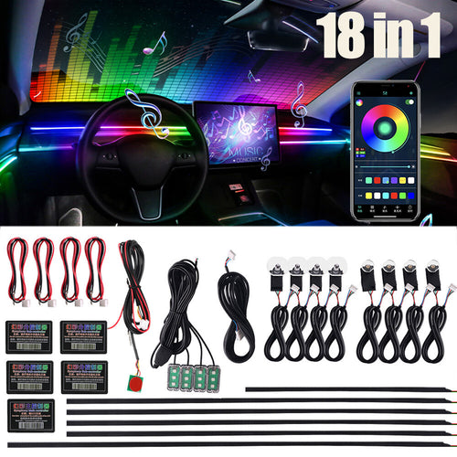 18-Piece Acrylic RGB Car Ambient Light Kit – Full Cabin Lighting, App Control, Music Sync, Dashboard, Doors, Footwell & Console LED Lights