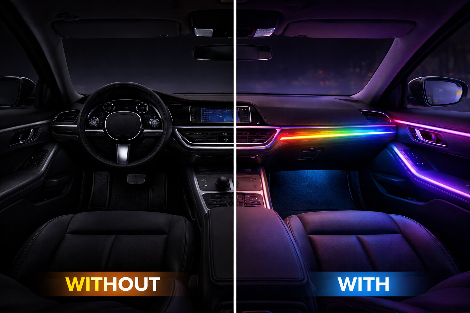 6-Piece Acrylic RGB Car Ambient Light – App Control, Music Sync, Dashboard & Door LED Strips