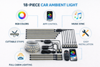 18-Piece Acrylic RGB Car Ambient Light Kit – Full Cabin Lighting, App Control, Music Sync, Dashboard, Doors, Footwell & Console LED Lights