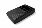 Premium Car Armrest Organizer with Cup Holder – Quilted Leather Console Storage Box with Free Microfiber Cleaning Cloth