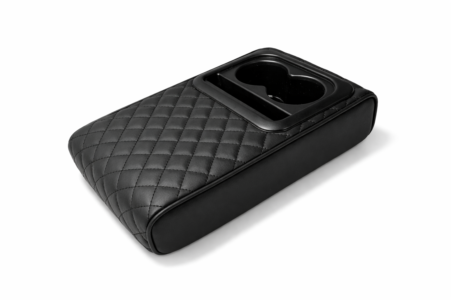 Premium Car Armrest Organizer with Cup Holder – Quilted Leather Console Storage Box with Free Microfiber Cleaning Cloth