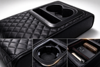 Premium Car Armrest Organizer with Cup Holder – Quilted Leather Console Storage Box with Free Microfiber Cleaning Cloth