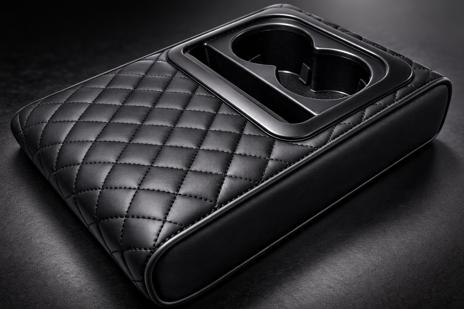 Premium Car Armrest Organizer with Cup Holder – Quilted Leather Console Storage Box with Free Microfiber Cleaning Cloth