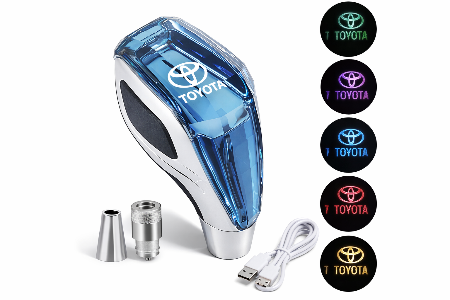LED Crystal Car Gear Shift Knob with Illuminated Logo – USB Rechargeable Multi-Color Gear Shifter