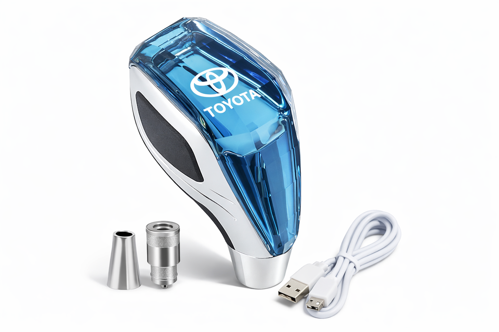 LED Crystal Car Gear Shift Knob with Illuminated Logo – USB Rechargeable Multi-Color Gear Shifter