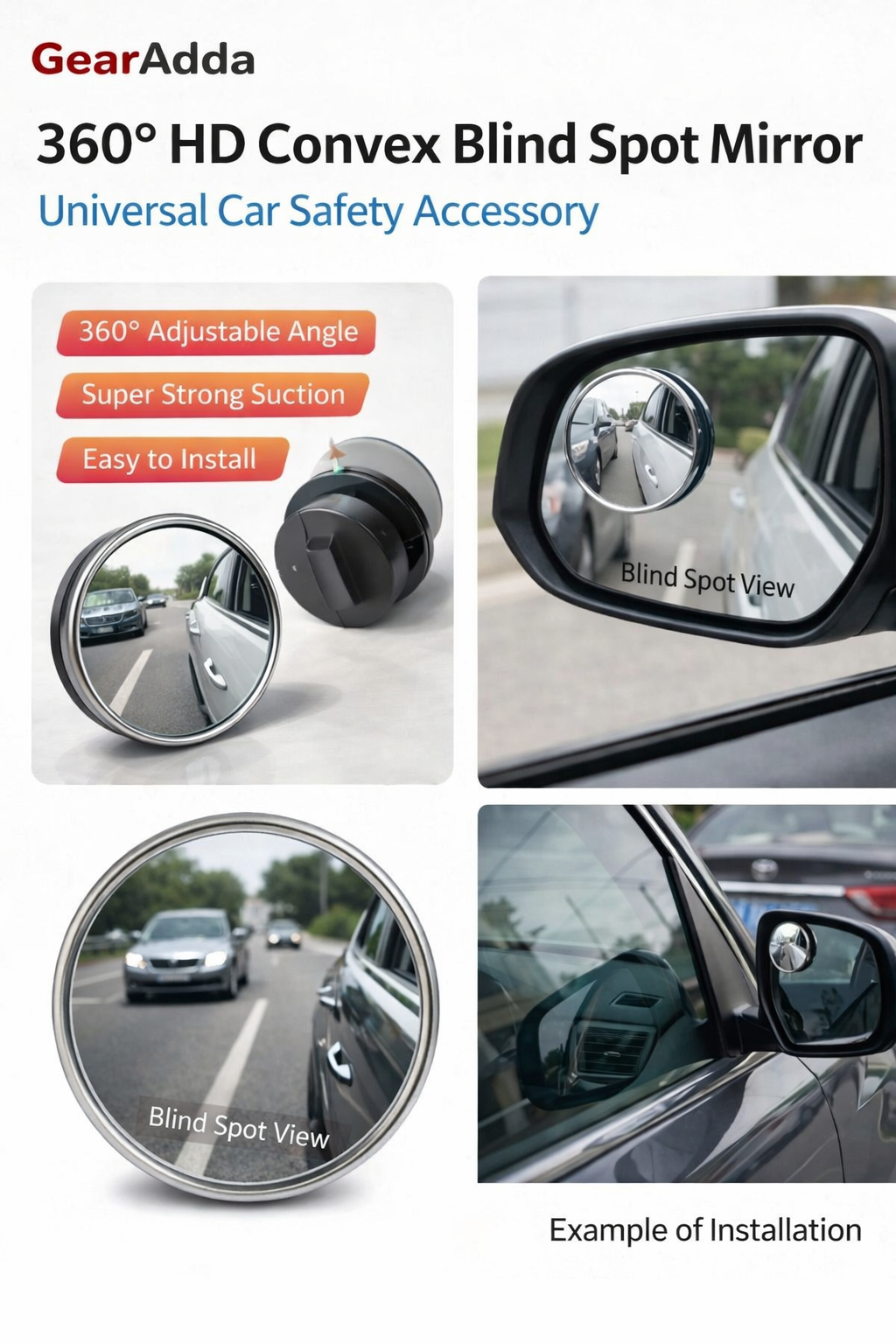 HD Convex Blind Spot Mirror – Universal Car Side Mirror Safety Accessory