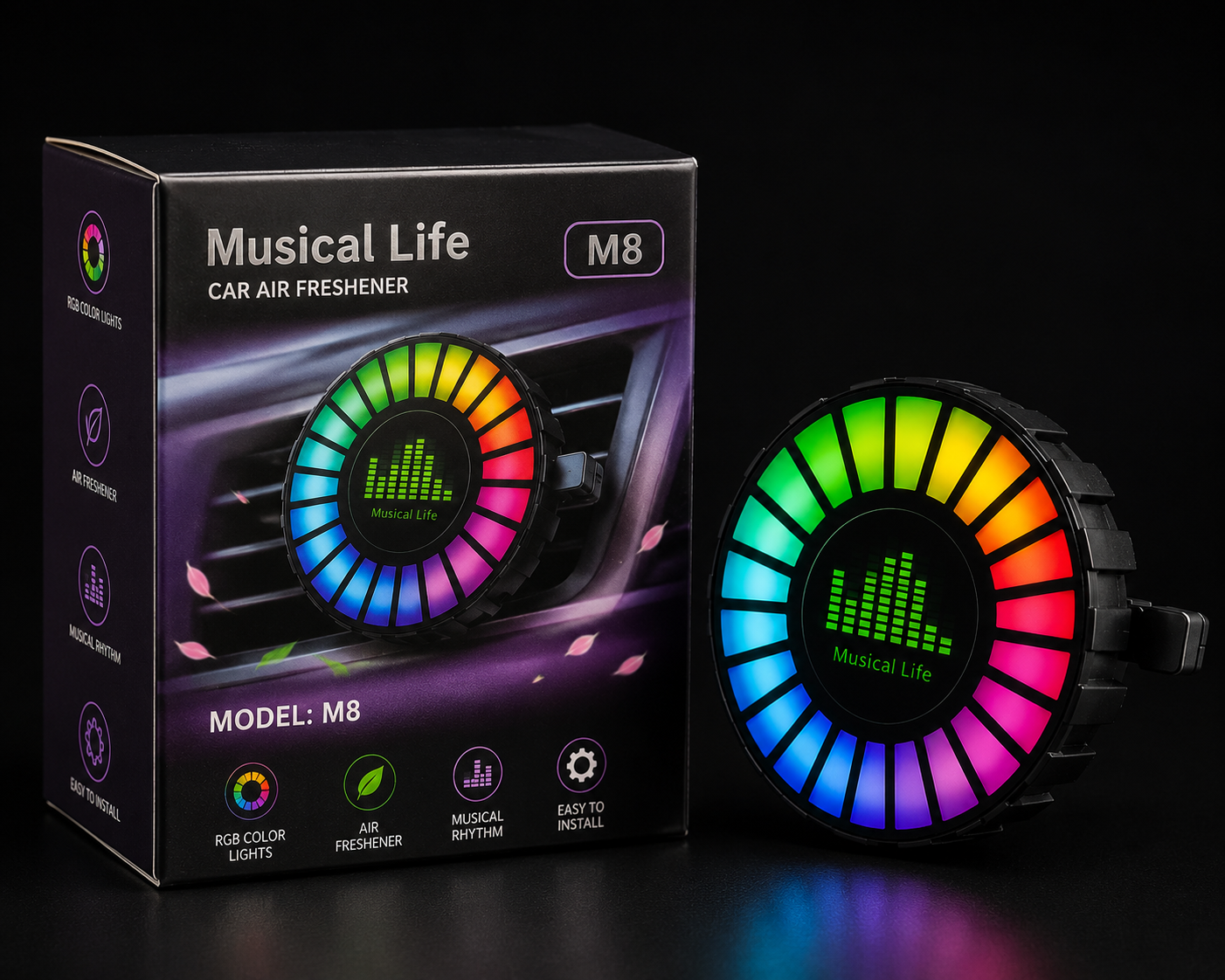 RGB Car Air Vent Clip M8 – Musical Life Car Air Freshener with Colorful LED Lights