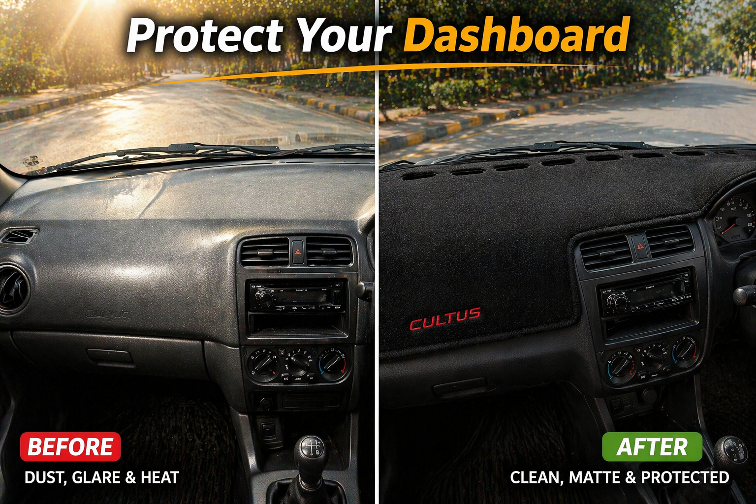 Premium Dashboard Mat for Suzuki Cultus – Anti-Slip Velvet Dashboard Cover, Heat Protection & Anti-Glare