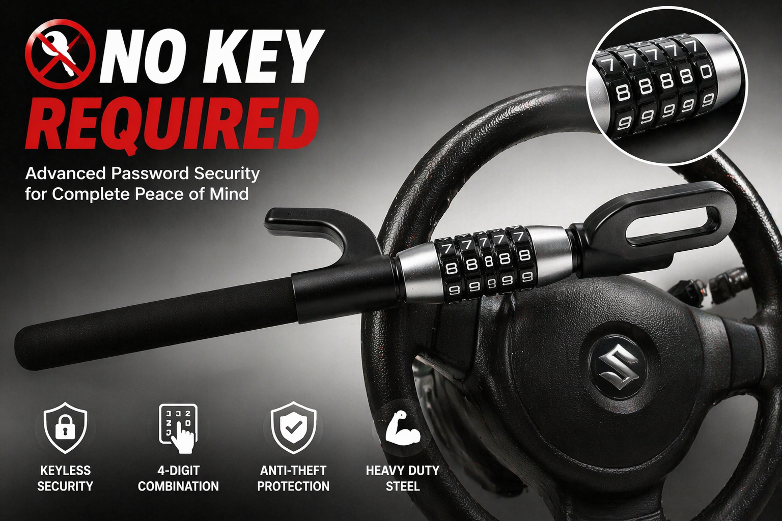 Premium Car Steering Wheel Lock – Password Combination Anti-Theft Lock