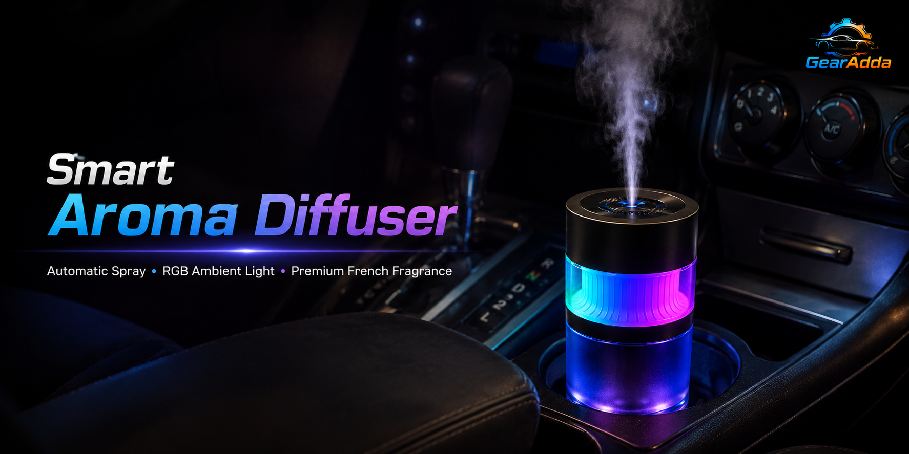 Smart Auto Spray Aroma Diffuser with RGB Ambient Light – USB Rechargeable Car Air Freshener