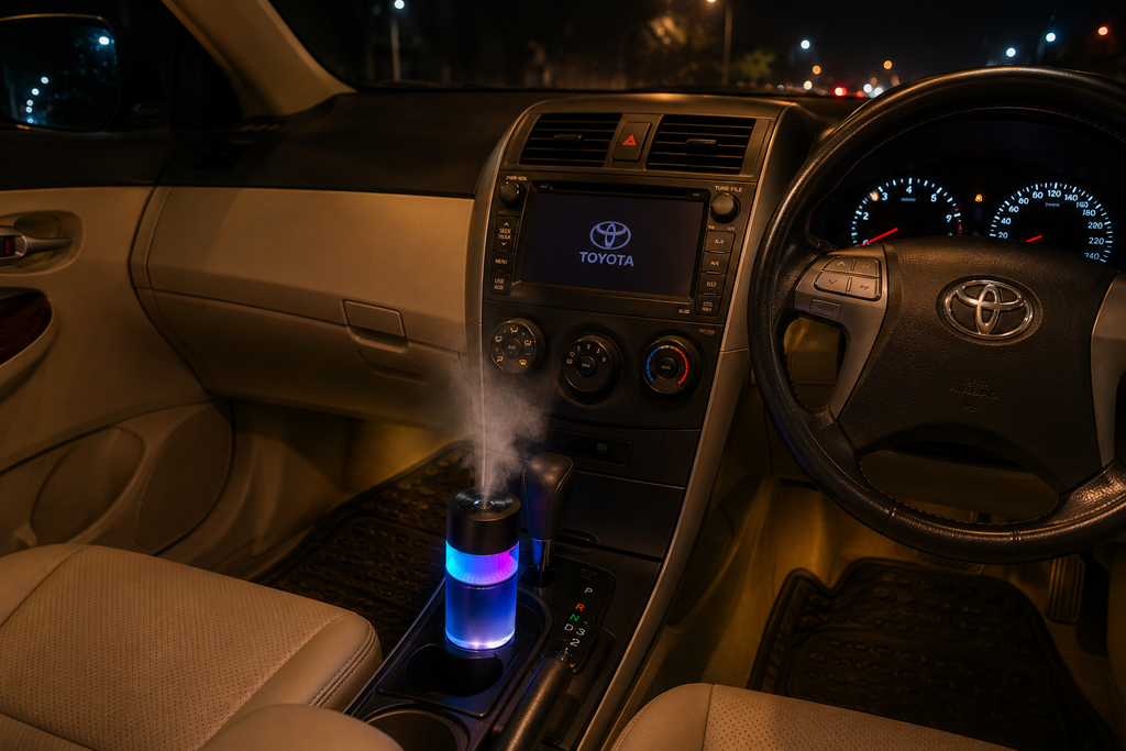 Smart Auto Spray Aroma Diffuser with RGB Ambient Light – USB Rechargeable Car Air Freshener