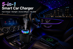 5-in-1 Smart Car Charger with Starlight Projector & Aroma Diffuser – PD 30W Fast Charging, Retractable Cables, Type-C & iPhone Compatible