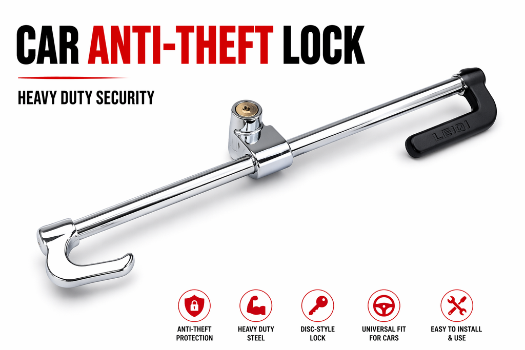 Heavy Duty Car Steering Wheel Lock – Anti-Theft Security Lock with Keys, Universal Fit for All Cars