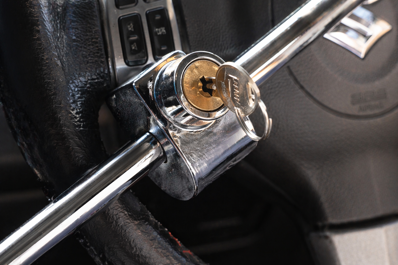 Heavy Duty Car Steering Wheel Lock – Anti-Theft Security Lock with Keys, Universal Fit for All Cars