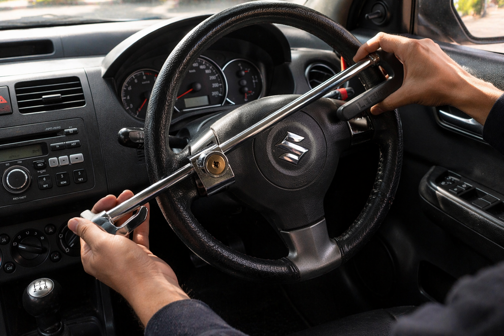 Heavy Duty Car Steering Wheel Lock – Anti-Theft Security Lock with Keys, Universal Fit for All Cars