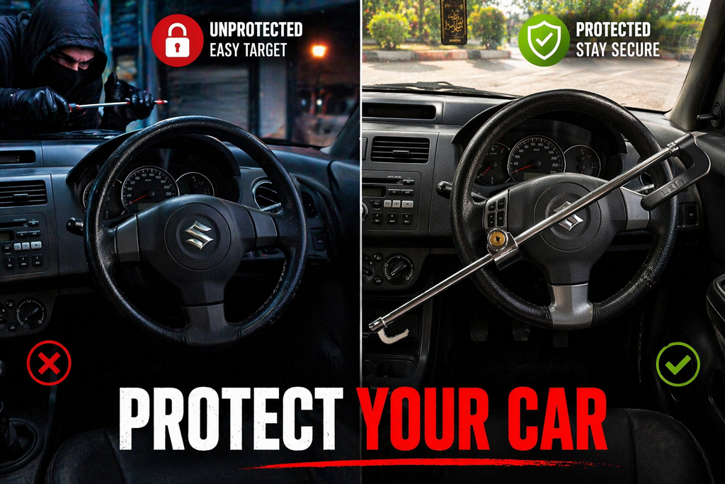 Heavy Duty Car Steering Wheel Lock – Anti-Theft Security Lock with Keys, Universal Fit for All Cars