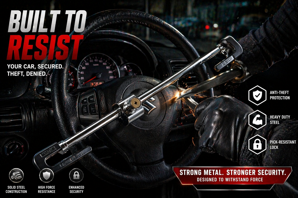 Heavy Duty Car Steering Wheel Lock – Anti-Theft Security Lock with Keys, Universal Fit for All Cars