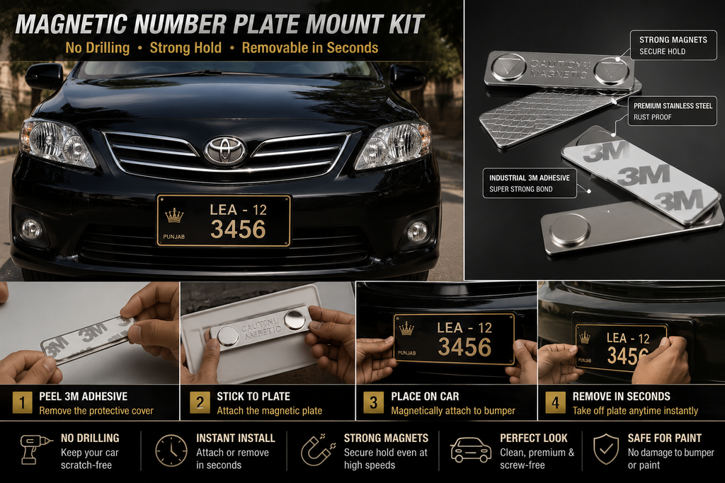 Magnetic Number Plate Mount Kit – No Drill License Plate Holder with 3M Adhesive (2 PCS)