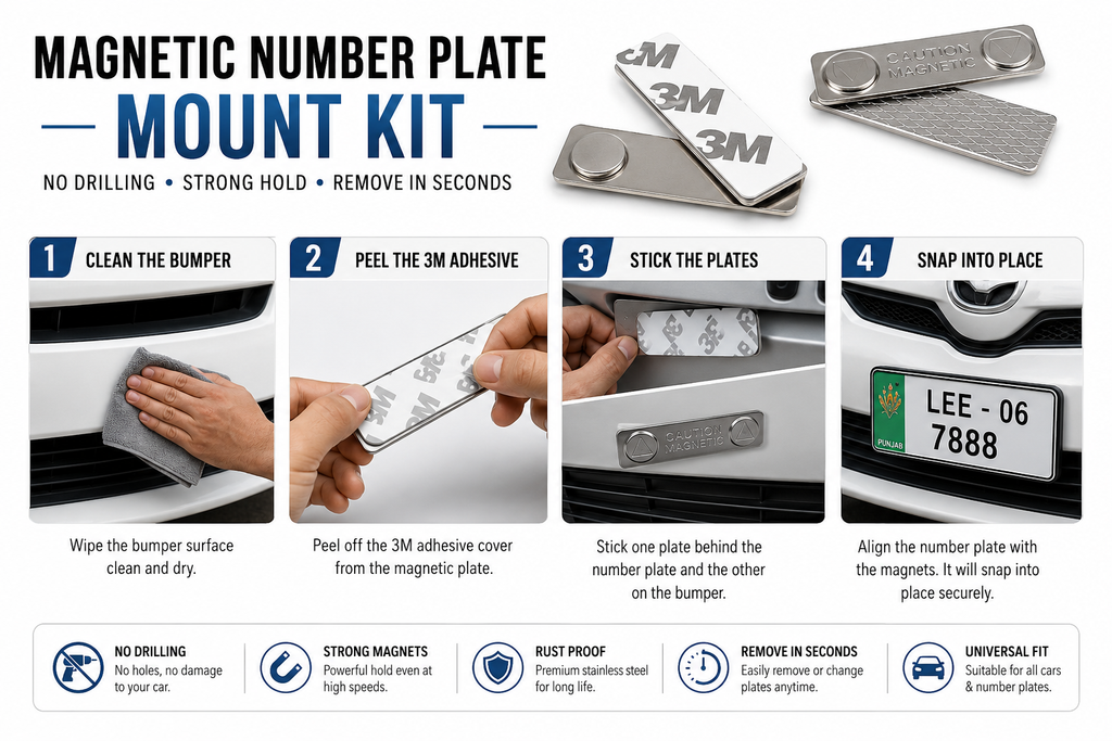Magnetic Number Plate Mount Kit – No Drill License Plate Holder with 3M Adhesive (2 PCS)