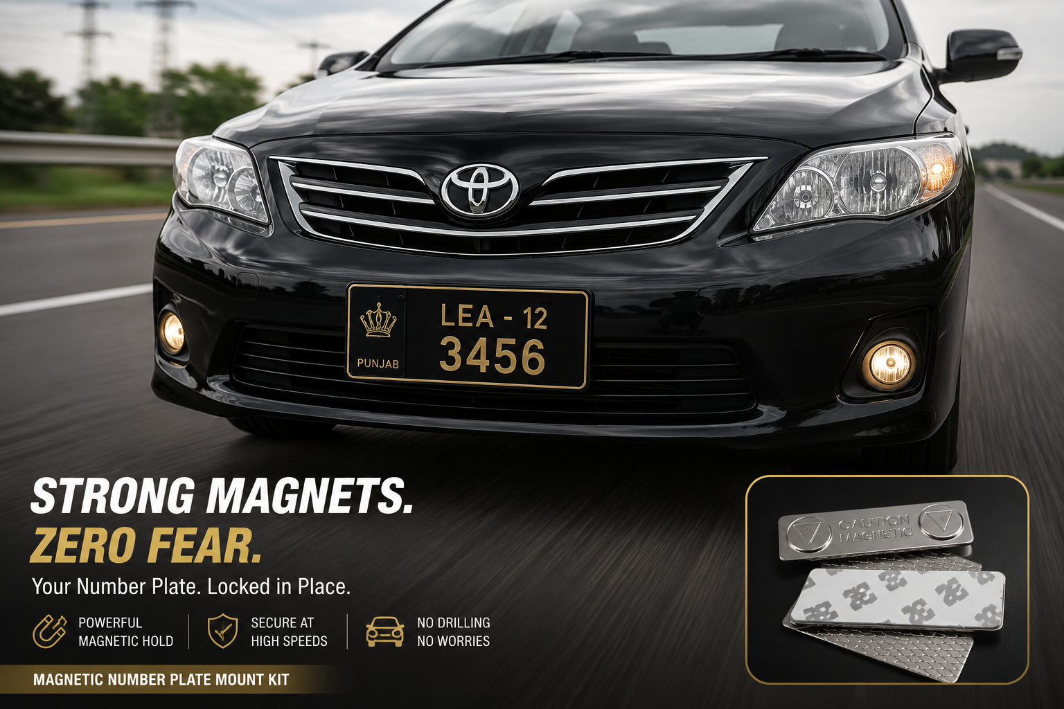 Magnetic Number Plate Mount Kit – No Drill License Plate Holder with 3M Adhesive (2 PCS)