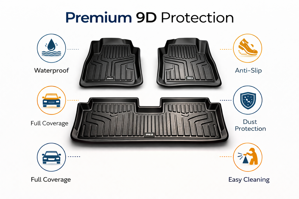 TPR 9D Car Floor Mats for Toyota Revo (Hilux) – Waterproof, Anti-Slip, Full Coverage Heavy-Duty Custom Fit Mats