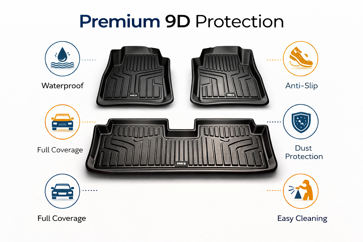 TPR 9D Car Floor Mats for Toyota Revo (Hilux) – Waterproof, Anti-Slip, Full Coverage Heavy-Duty Custom Fit Mats