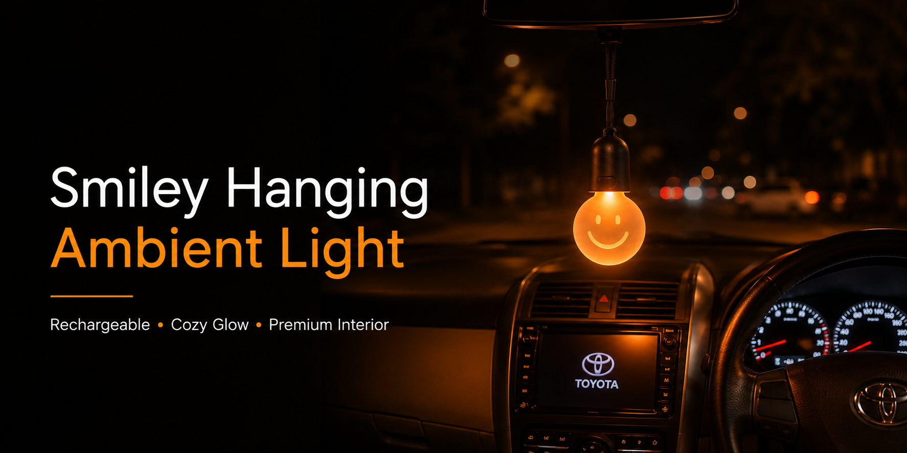 Rechargeable Smiley Hanging Ambient Light – USB Car & Room Mood Lamp