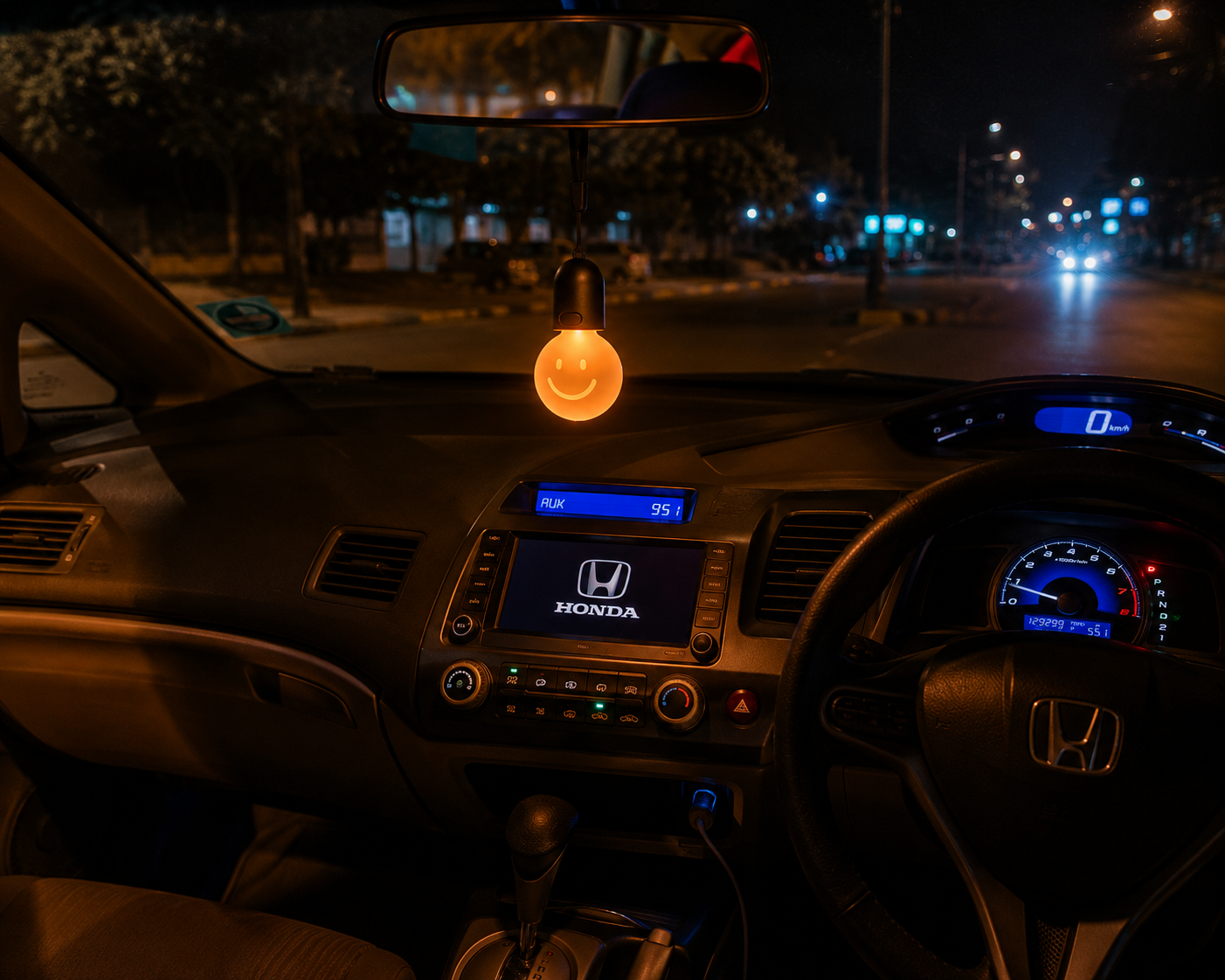 Rechargeable Smiley Hanging Ambient Light – USB Car & Room Mood Lamp