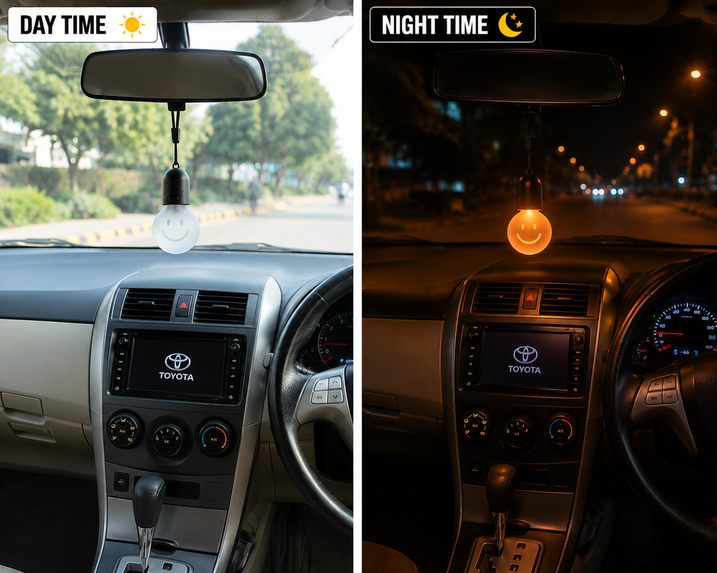 Rechargeable Smiley Hanging Ambient Light – USB Car & Room Mood Lamp