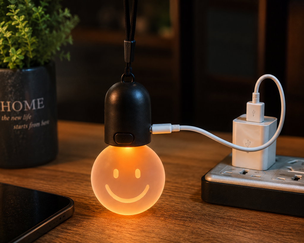 Rechargeable Smiley Hanging Ambient Light – USB Car & Room Mood Lamp