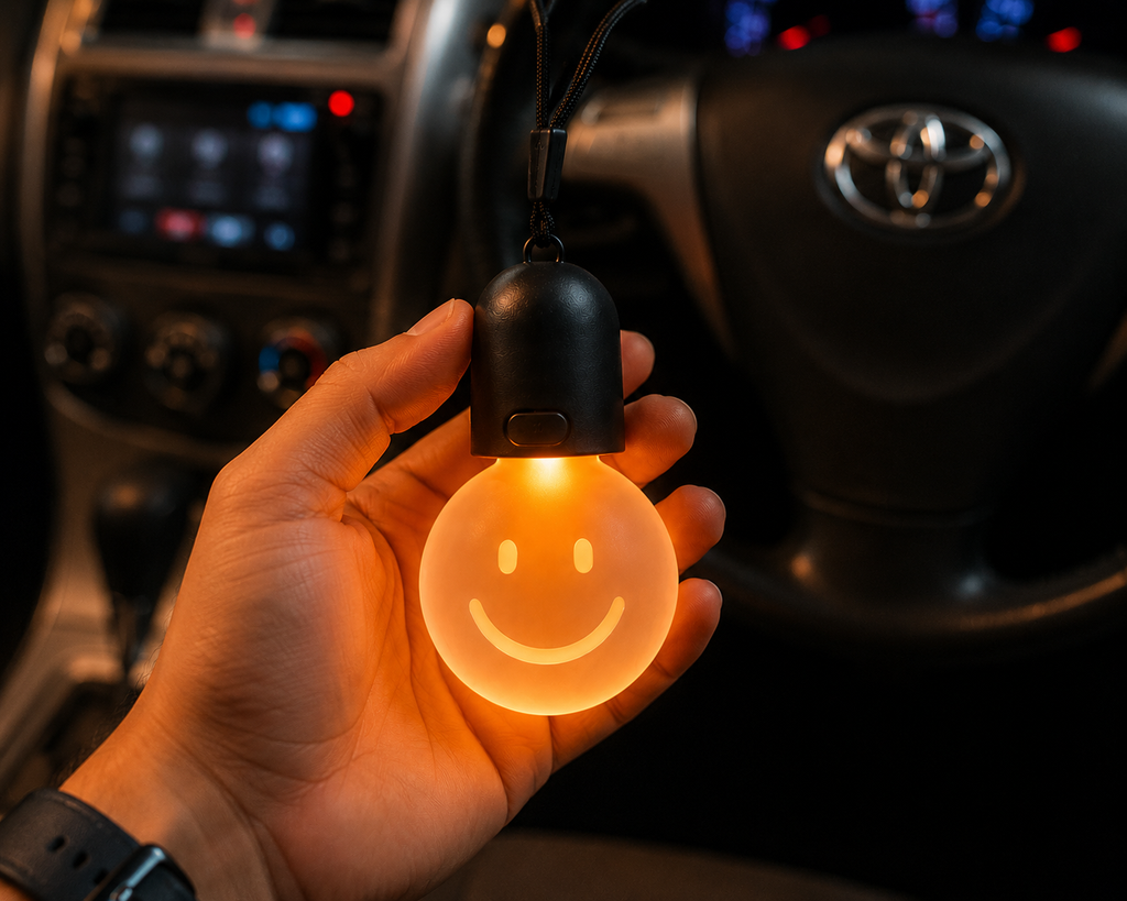 Rechargeable Smiley Hanging Ambient Light – USB Car & Room Mood Lamp