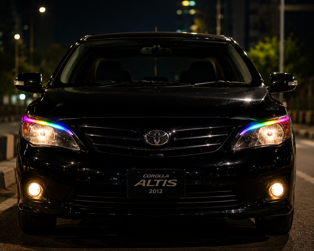 RGB Mobile App Controlled Daytime Running Lights (DRL) Strip Kit - Flexible Headlight Ambient LED for Cars