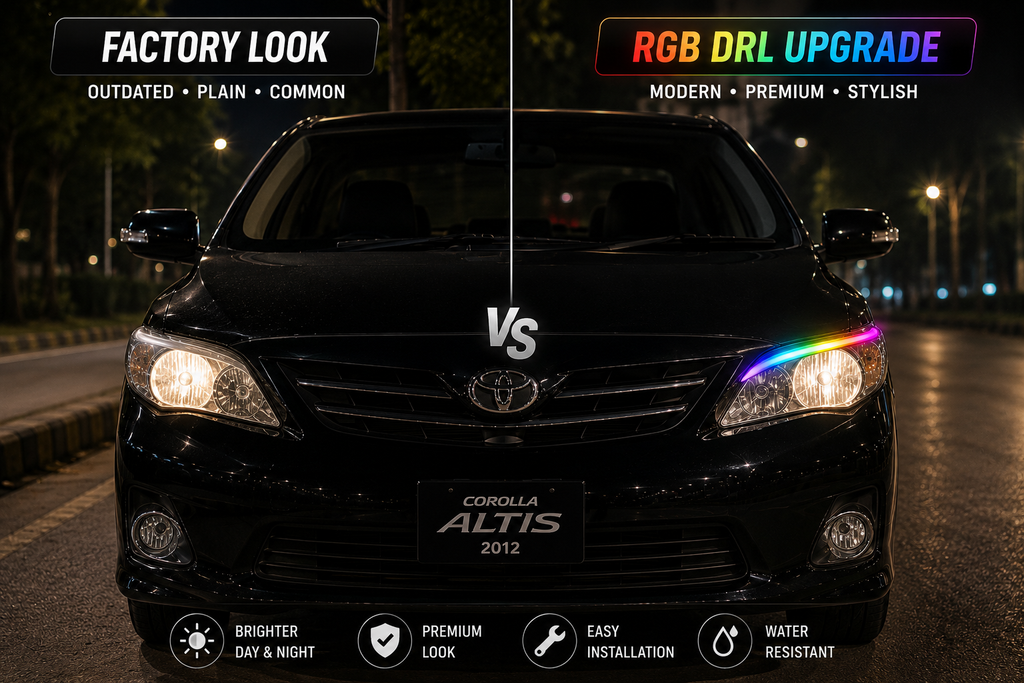 RGB Mobile App Controlled Daytime Running Lights (DRL) Strip Kit - Flexible Headlight Ambient LED for Cars